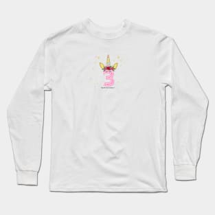 Third birthday candle. Three. Unicorn Birthday invitation. Party invitation greeting card Long Sleeve T-Shirt